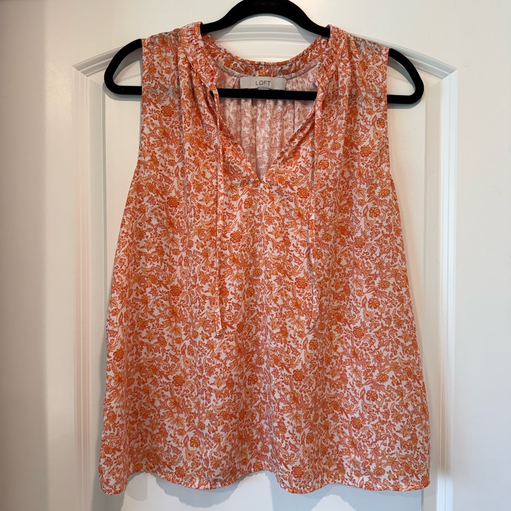 LOFT Sleeveless Orange Floral V-Neck Top